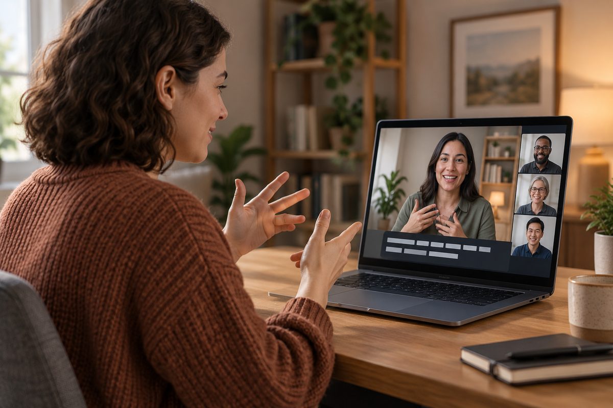 A participant follows a Vebex meeting using live captions