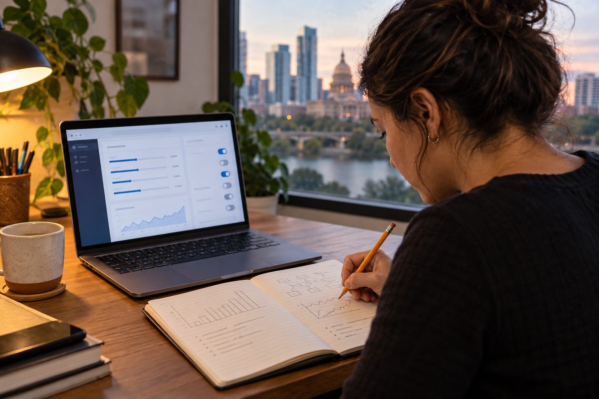 An operations manager plans meeting sizes beside the Vebex configurator