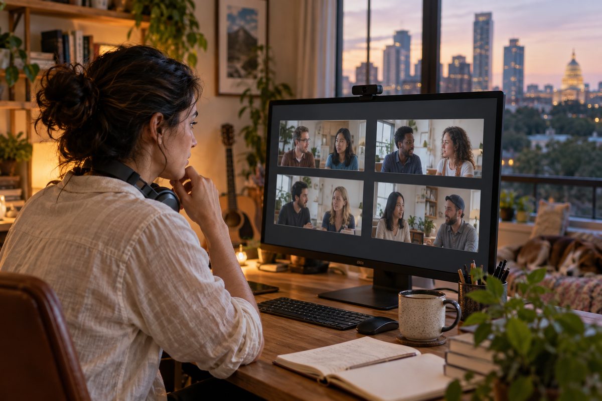 A facilitator watches several Vebex breakout rooms running at once