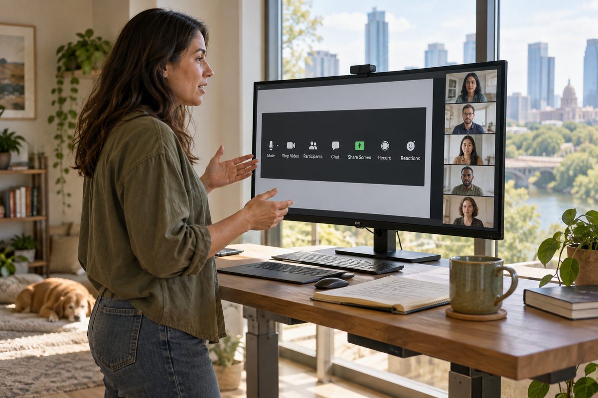 A trainer walks new hosts through Vebex meeting controls
