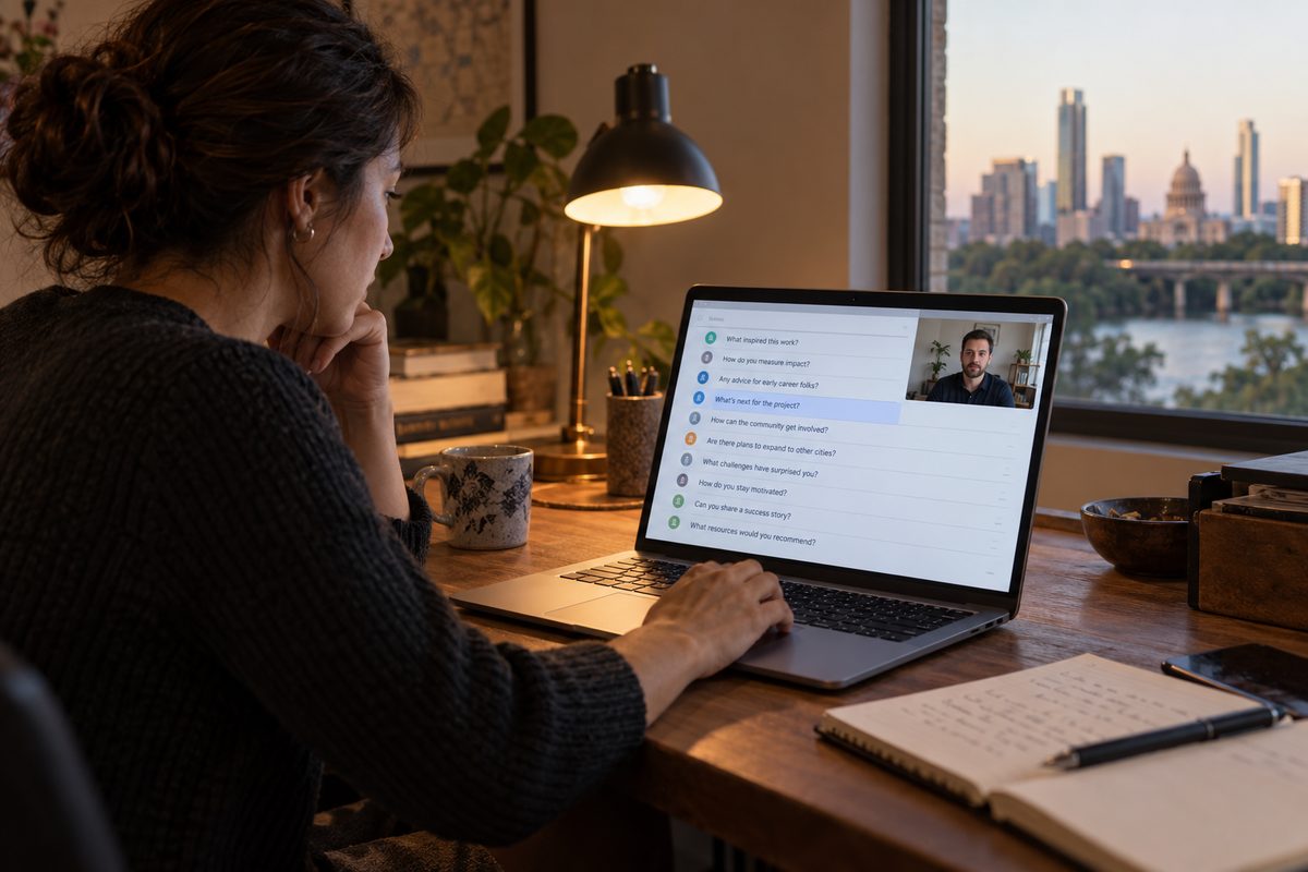 A moderator sorts audience questions during a Vebex webinar